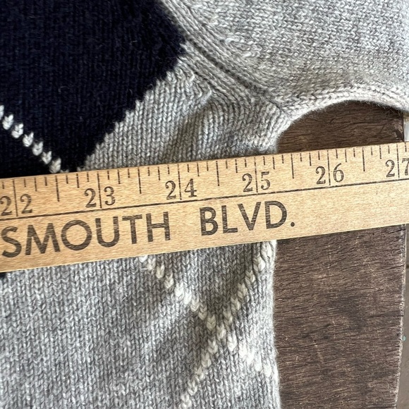 DANIEL CREMIEUX Mens 100% Cashmere V Neck Sweater Gray Blue Argyle Sz XL - Picture 6 of 9